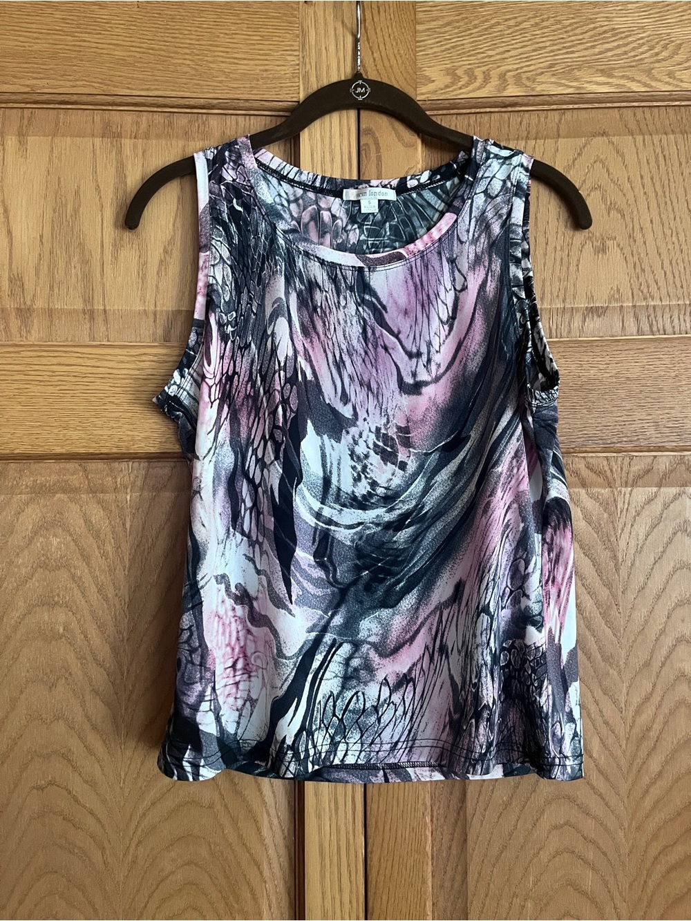 Abstract Swirl Sleeveless Tank Top - Pink & Black